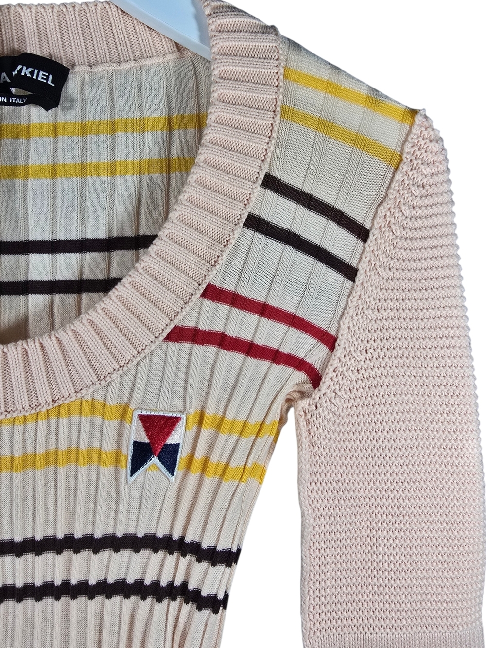 Sonia Rykiel Pink Peach Striped Ribbed Scoop Neck Sweater - Picture 2 of 4